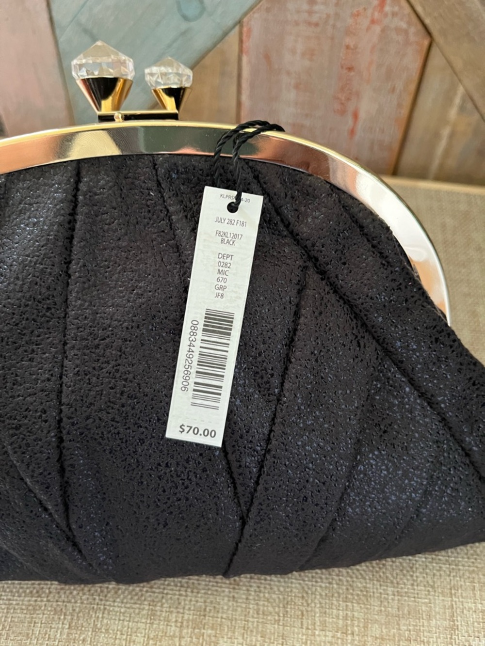 Kate Landry Black Pleated Clutch with Gold Frame - Picture 5 of 8
